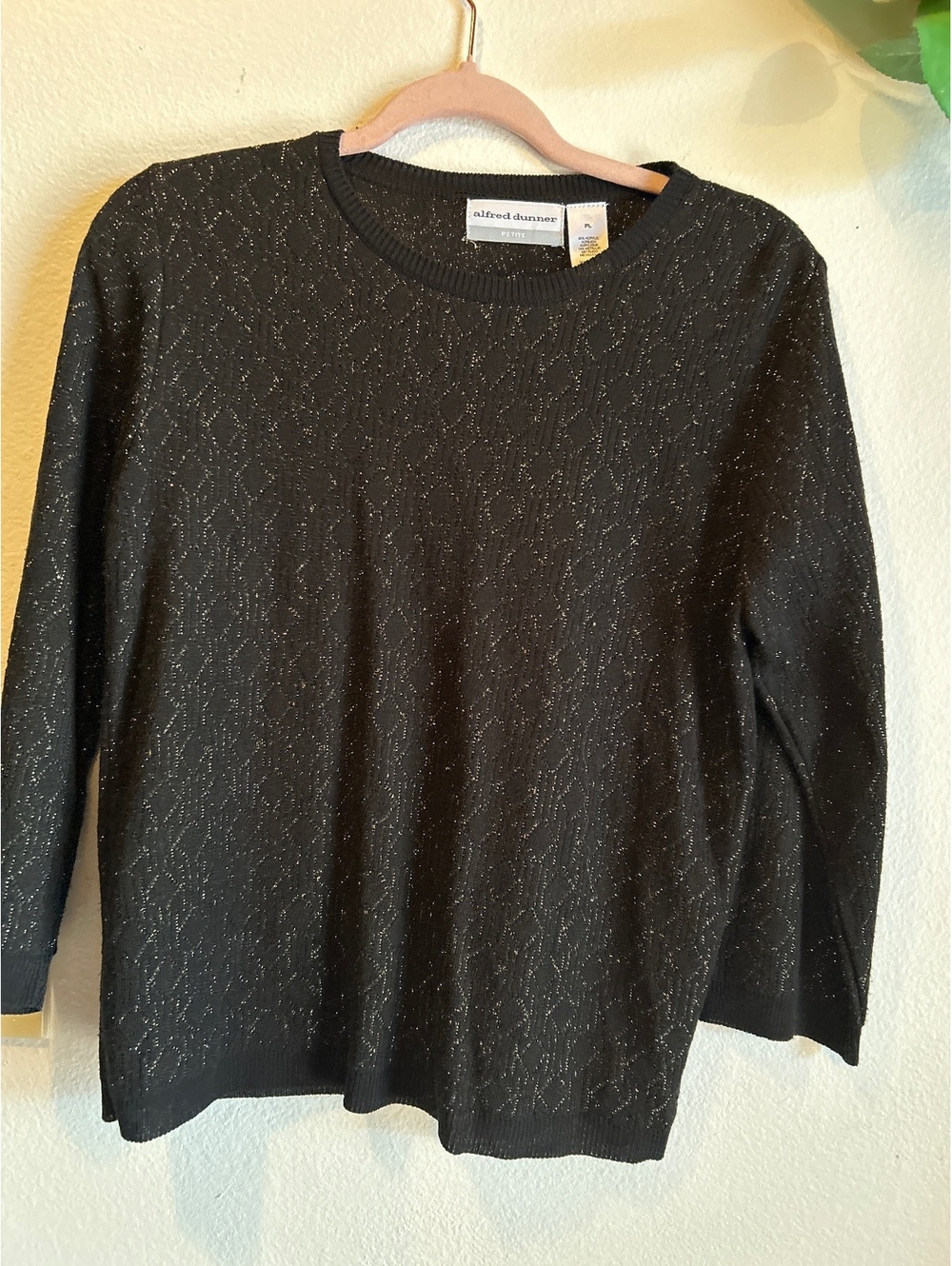 Alfred Dunner Petite Black Sweater with Metallic Detail Size 12